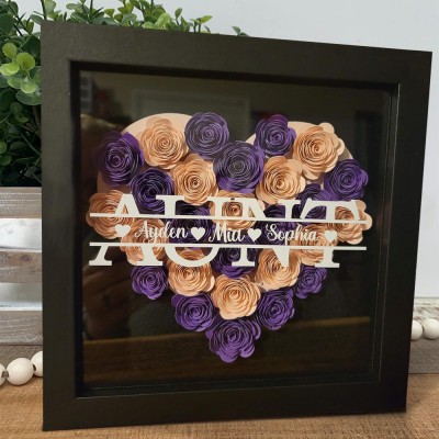 Personalised Aunt Flower Shadow Box With Name For Mother's Day Christmas