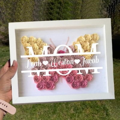 Personalised Mum Butterfly Shadow Box With Kids Name For Grandma Mother's Day Gift Ideas