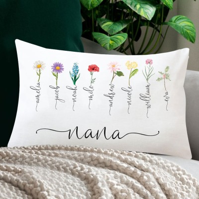 Personalised Grandma's Garden Pillow With Grandkids Names & Birth Month Flowers For Mother's Day