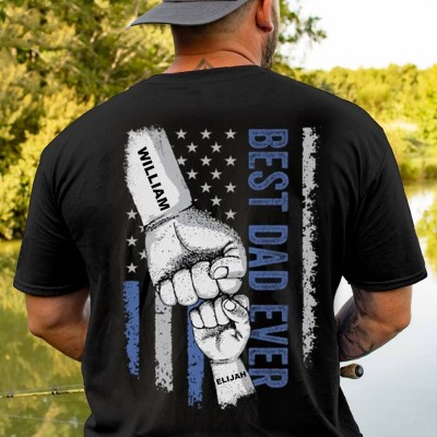 Personalised Best Dad Ever Fist Bump Shirt With Kids Name For Father's Day Gift Ideas