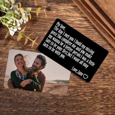 Personalised Metal Wallet Photo Card Love Note Anniversary Valentine's Day