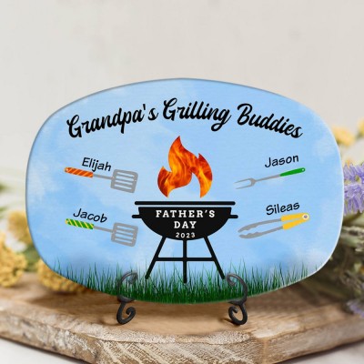 Personalised BBQ Platter With Kids Name Grandpa's Grilling Plate For Father's Day Gift Ideas
