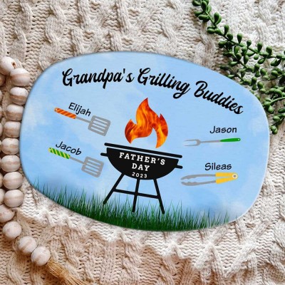 Personalised BBQ Platter With Grandkids Name Grandpa's Grilling Plate For Father's Day Gift Ideas