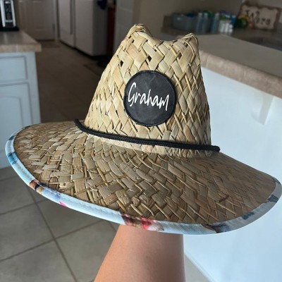 Personalised Leather Patch Name Straw Sun Hat with For Kids Adult