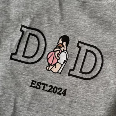 Custom Embroidered Dad Sweatshirt From Portrait with Kid Name Fathers Day or Birthday Gift for Dad