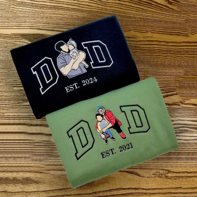Custom Embroidered Dad Photo Sweatshirt Hoodie with Kids Names For Father's Day Gift