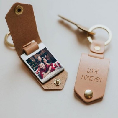Personalised Brown Leather Photo Keychain Key Ring Gifts For Dad Father's Day