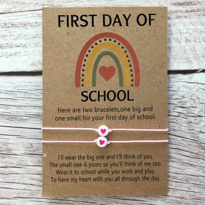 First Day of School Back to School Bracelet Mummy and Me Anxiety Separation Wish Gifts For Kid Set of 2