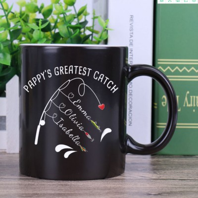 Personalised Coffee Mug Pappy's Greatest Catch Fishing Gift With Kids Name
