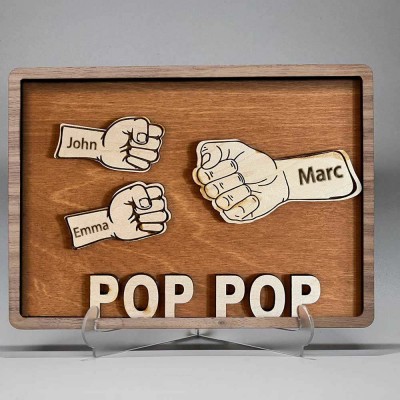 Personalised Dad and Kids Fist Bump With Name Frame Sign For Father's Day