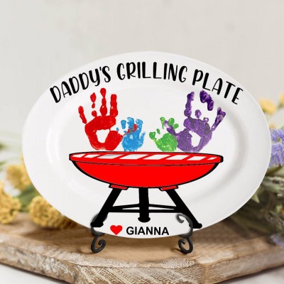 Personalised BBQ Daddy's Grilling Plate With Handprints For Father's Day