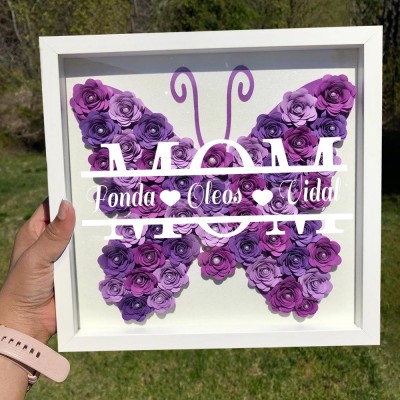Personalised Mum Butterfly Shadow Box With Kids Name For Grandma Mother's Day Gift Ideas