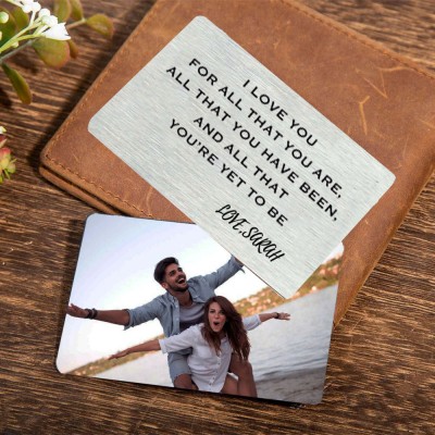 Personalised Metal Wallet Photo Card Love Note Anniversary Valentine's Day