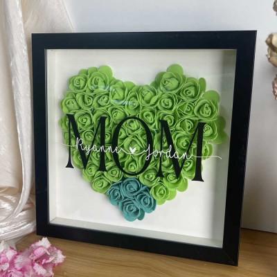 Personalised Mum Flower Shadow Box With Kids Name For Grandma Mother's Day Gift Ideas