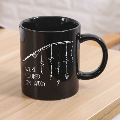 Personalised Coffee Mug We're Hooked on Daddy Fishing Gift With Kids Name