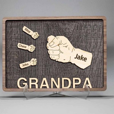 Personalised Dad and Kids Fist Bump With Name Frame Sign For Father's Day