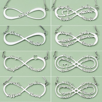 Personalised Infinity Name Necklace with 1-8 Names