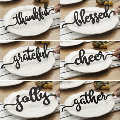 Set of 6 Thanksgiving Place Cards For Dining Table Decor Words Sign