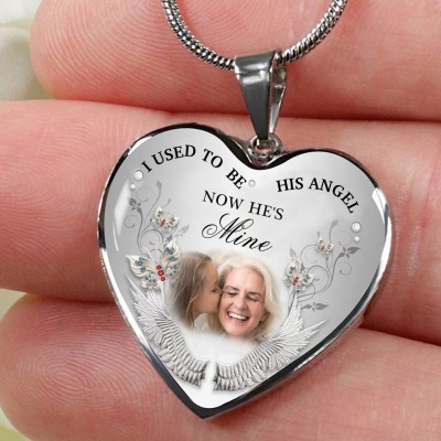 I Used To Be His Angel Personalised Engraving Memorial Heart Photo Necklace