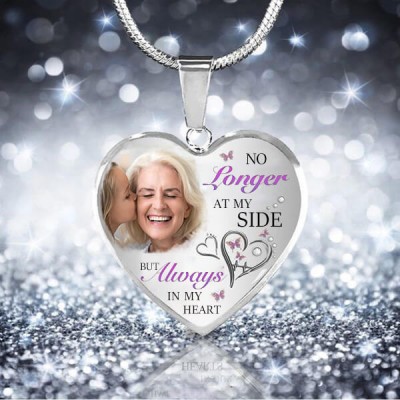 No Longer At My Side But Always in my Heart Personalised Engraving Memorial Photo Necklace