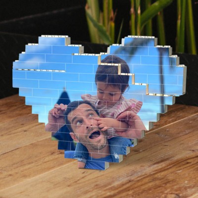 Personalised Heart Photo Block Puzzle Building Brick Family Keepsake Gifts Ideas For Father's Day