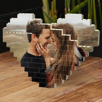 Personalised Heart Photo Block Puzzle Building Brick Anniversary Birthday Valentine's Day Gift Ideas