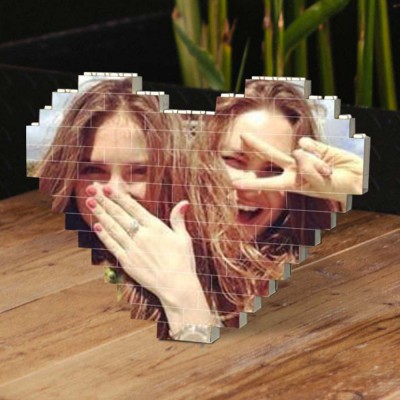Personalised Heart Photo Block Puzzle Building Brick Gift For Friend Sister