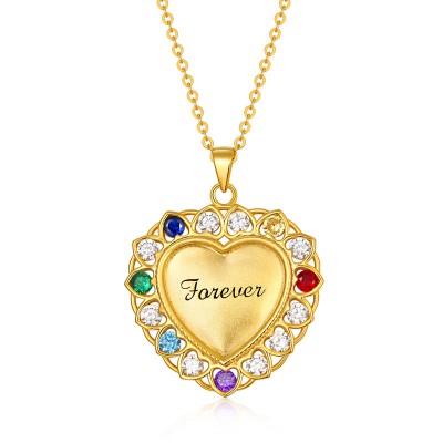 Heart Necklace With 1-15 Birthstones for Grandma
