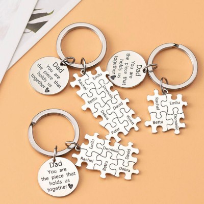 Father’s Day Gift Personalized Dad Puzzle Keychain Engraving 1-20 Names 