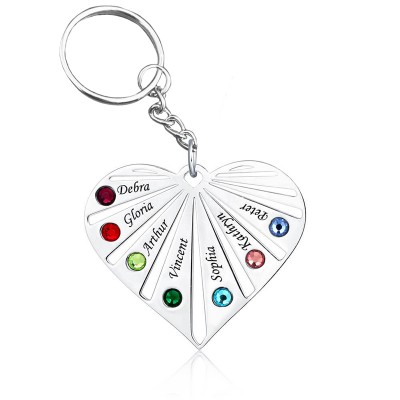 Sterling Silver Personalised 1-8 Engraving Names with Birthstone Key Chain Gift