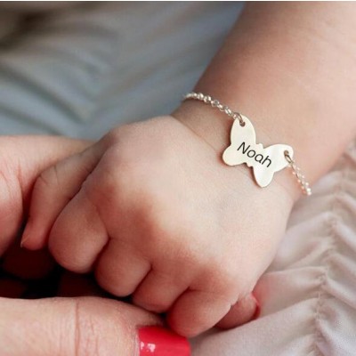 Personalised Butterfly Shape Brynn Baby Name Engraving Bracelets