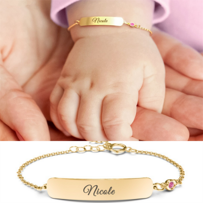 Personalised Engravable Baby Name Bracelet with Birthstone