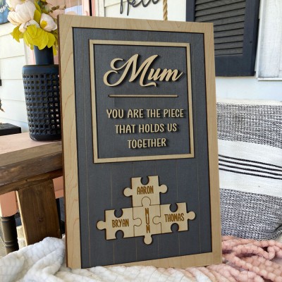 Mum Puzzle Sign Personalised Mother's Day Wood Sign Gift Ideas Piece That Holds Us Together