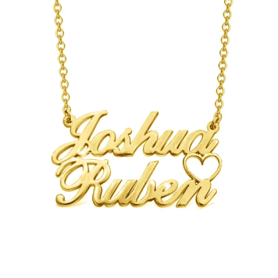 Personalised Heart Engraved Double Love Name Necklace Gold