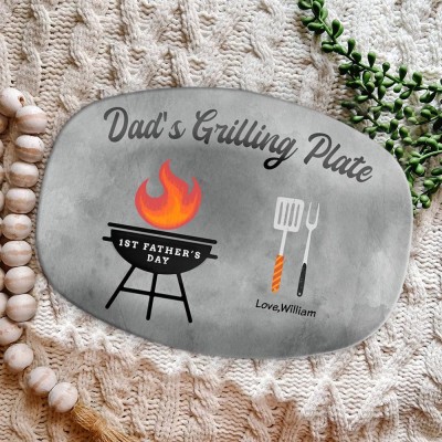 Personalized BBQ Dad Plate With Kids Name Daddy's Grilling Platter For Father's Day