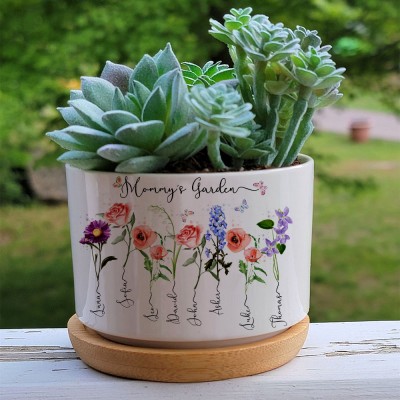 Custom Mum's Garden Plant Pot With Kids Name and Birth Month Flower For Mother's Day