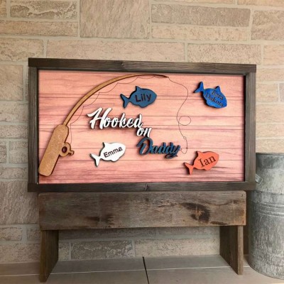 Hooked on Daddy Personalised Fishing Frame With Kids Name For Father's Day Gift Ideas