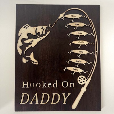 Hooked on Daddy Personalised Fishing With Kids Name Gift For Father's Day