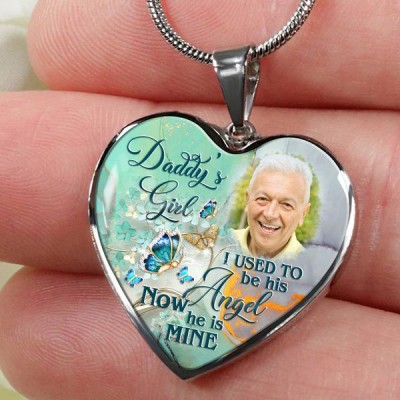 DADDY'S GIRL I USED TO BE HIS ANGEL NECKLACE-Personalised Memorial Heart Photo Necklace