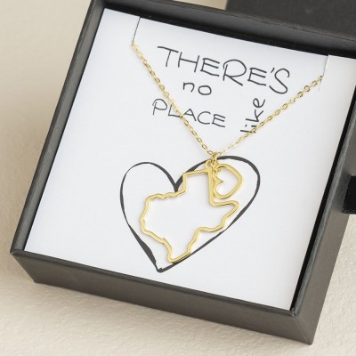 Personalised Gift for Her Home State Outline Best Friend Necklace There Is No Place Like