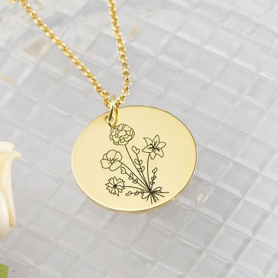 Custom Birth Flower Bouquet Necklaces For Her