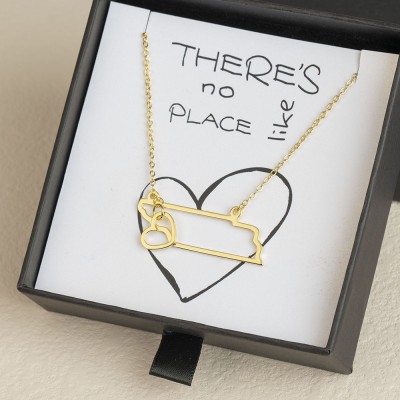 Personalised Gift for Her Home State Outline Best Friend Necklace There Is No Place Like