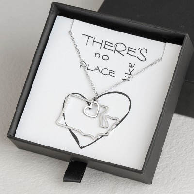 Personalised Gift for Her Home State Outline Best Friend Necklace There Is No Place Like