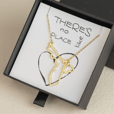 Personalised Gift for Her Home State Outline Best Friend Necklace There Is No Place Like