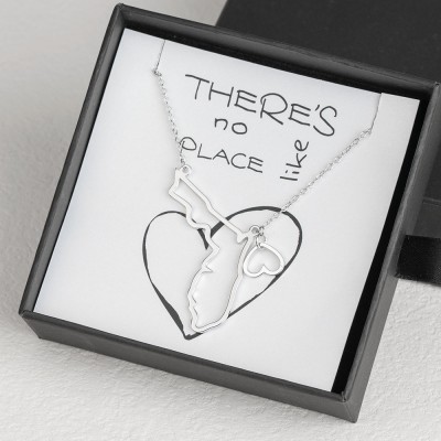 Personalised Gift for Her Home State Outline Best Friend Necklace There Is No Place Like