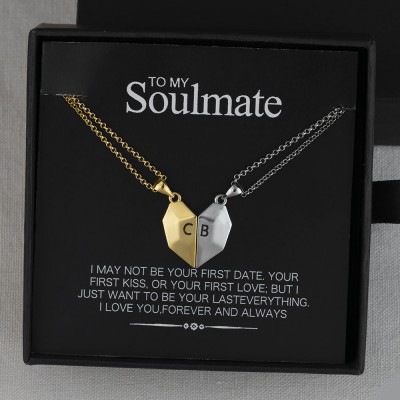 2 Pieces Personalised Magnetic Interattraction Heart-Shaped Name Necklace Valentine's Day To My Soulmate