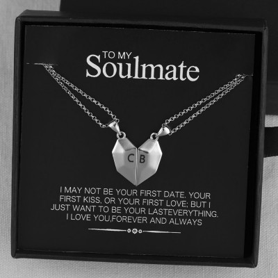 2 Pieces Personalised Magnetic Interattraction Heart-Shaped Name Necklace Valentine's Day To My Soulmate