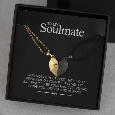 2 Pieces Personalised Magnetic Interattraction Heart-Shaped Name Necklace Valentine's Day To My Soulmate