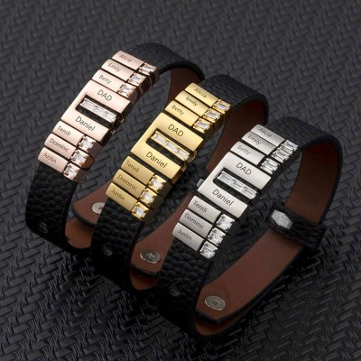 Father's Day Gifts Men's Personalised Bracelet with Kids Name for Dad 