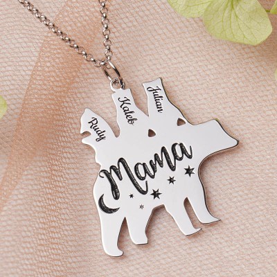 Personalised Mama Bear Necklace With 1-8 Kids Name For Mother's Day Gift